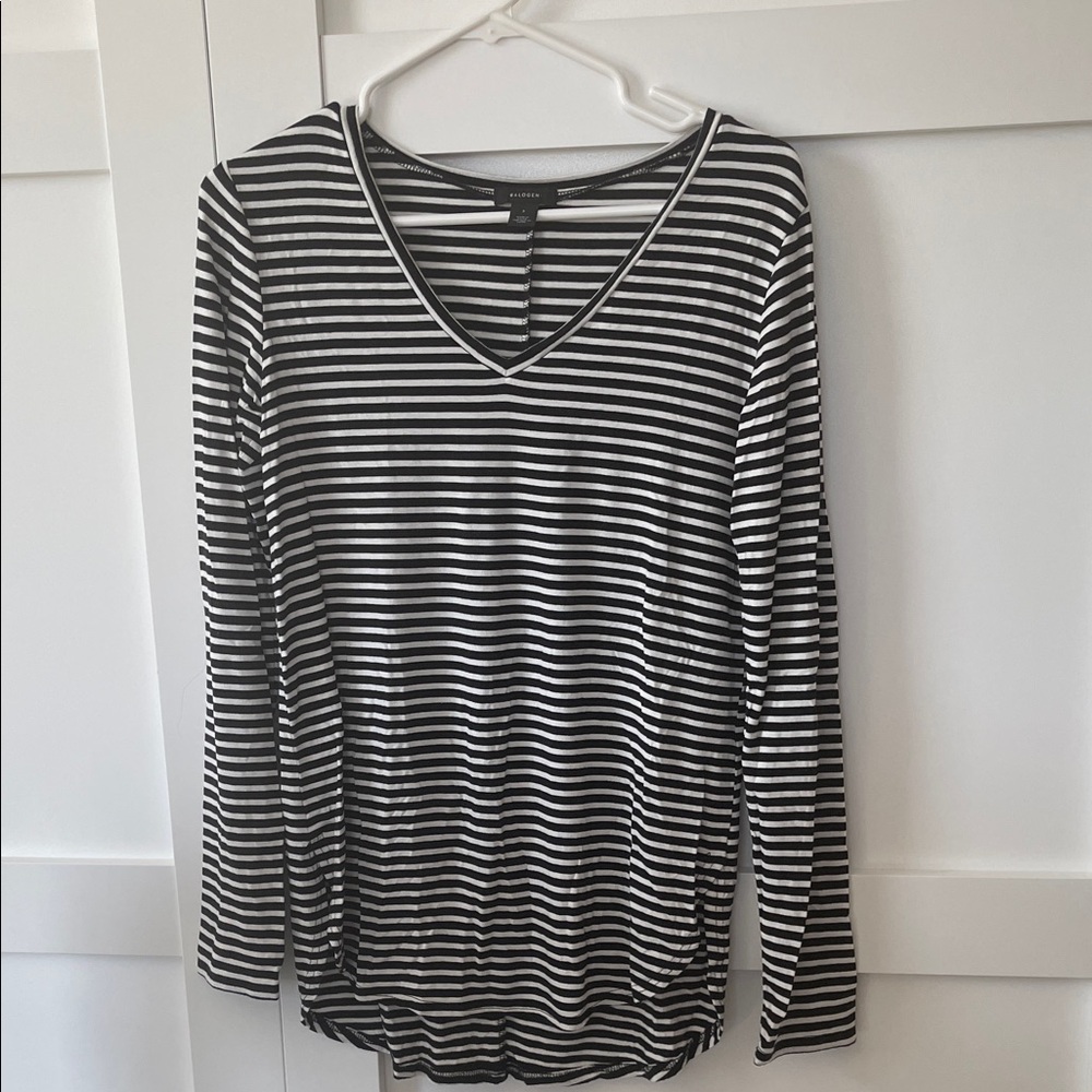 Halogen Black and White Striped Long Sleeve Top